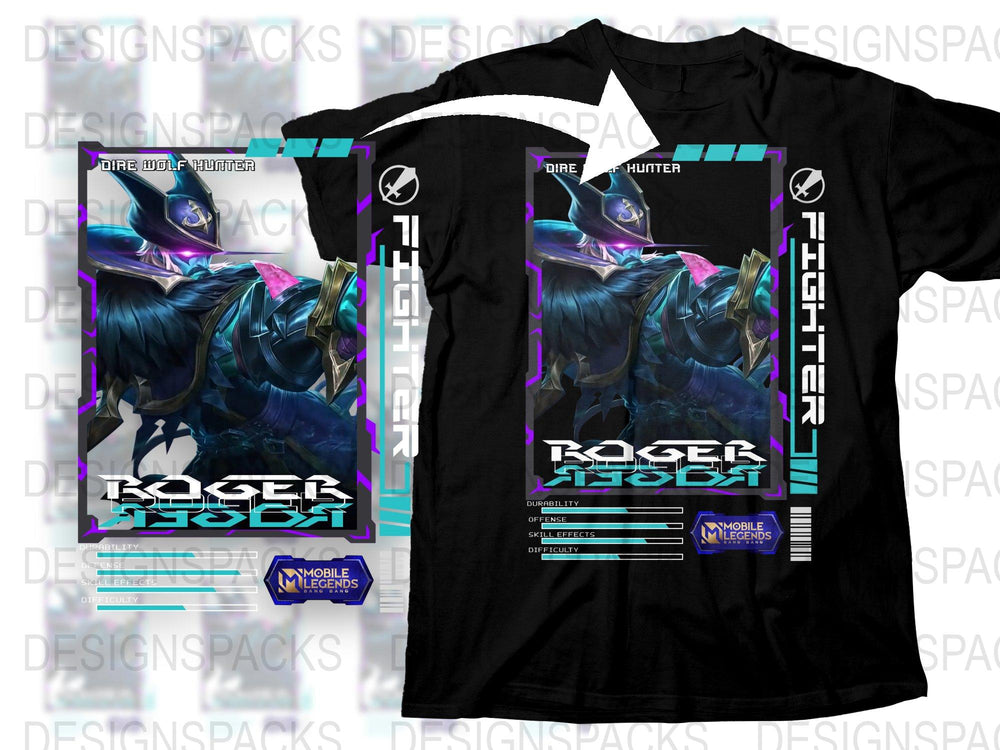 Roger 3008 Mobile Legends T-Shirt, Dire Wolf Hunter Design, Gamer Apparel, Cool Graphic Tee for Fans