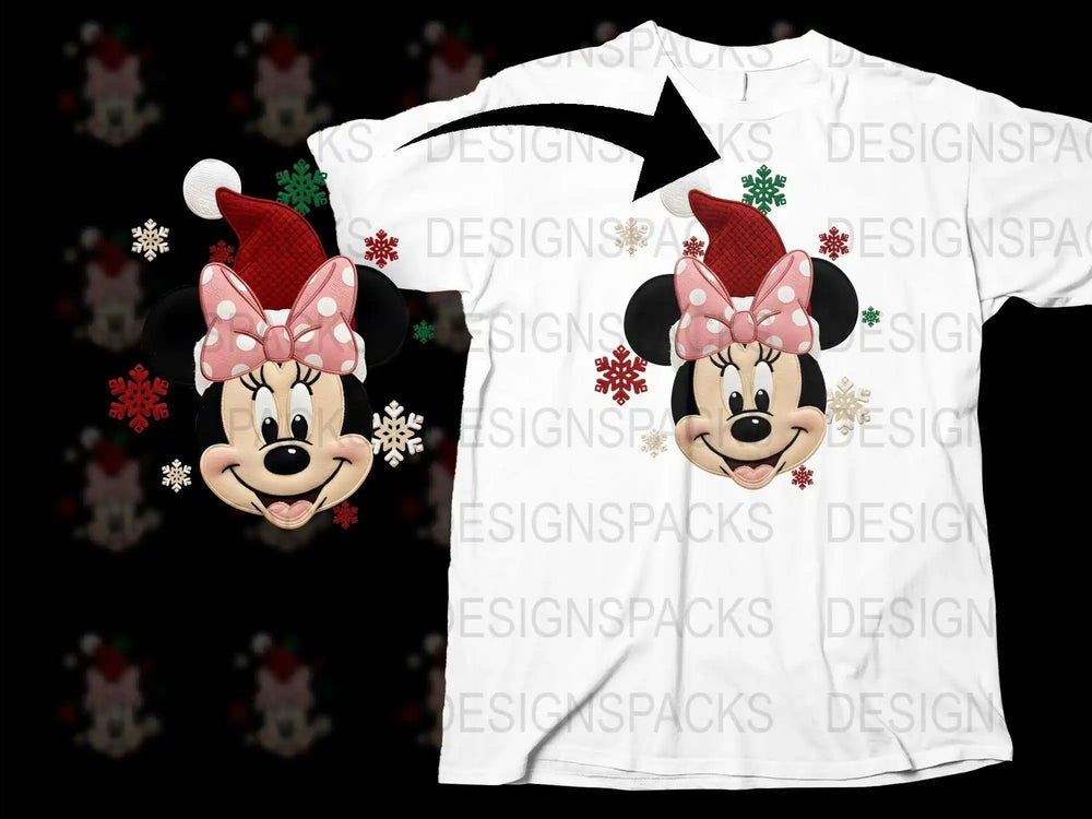 Christmas Minnie Mouse T-Shirt, Festive Holiday Tee with Snowflakes, Cute Disney Character Shirt for All Ages