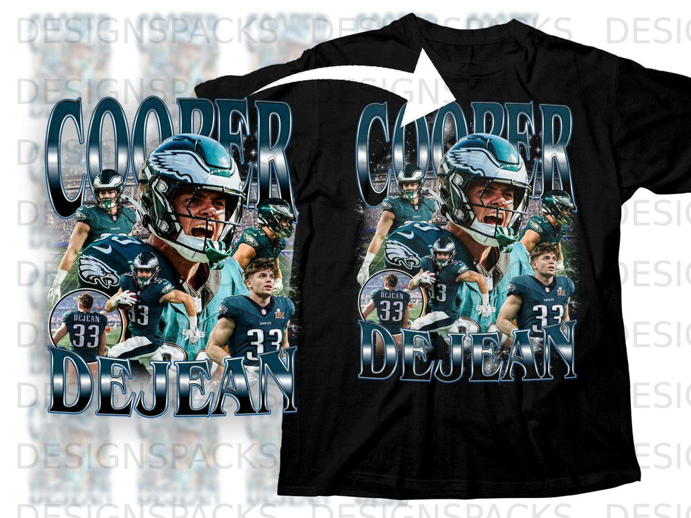 Philadelphia Eagles #33 DEJEAN football jersey with player collage.