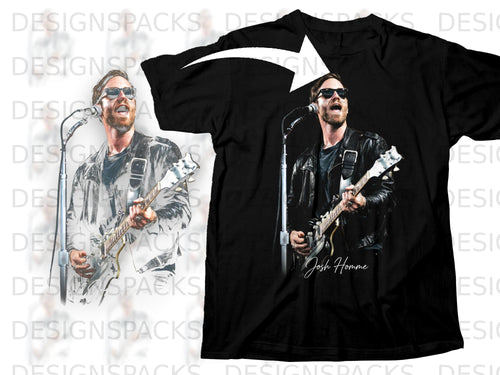 Black t-shirt featuring a printed image of Josh Homme playing guitar.