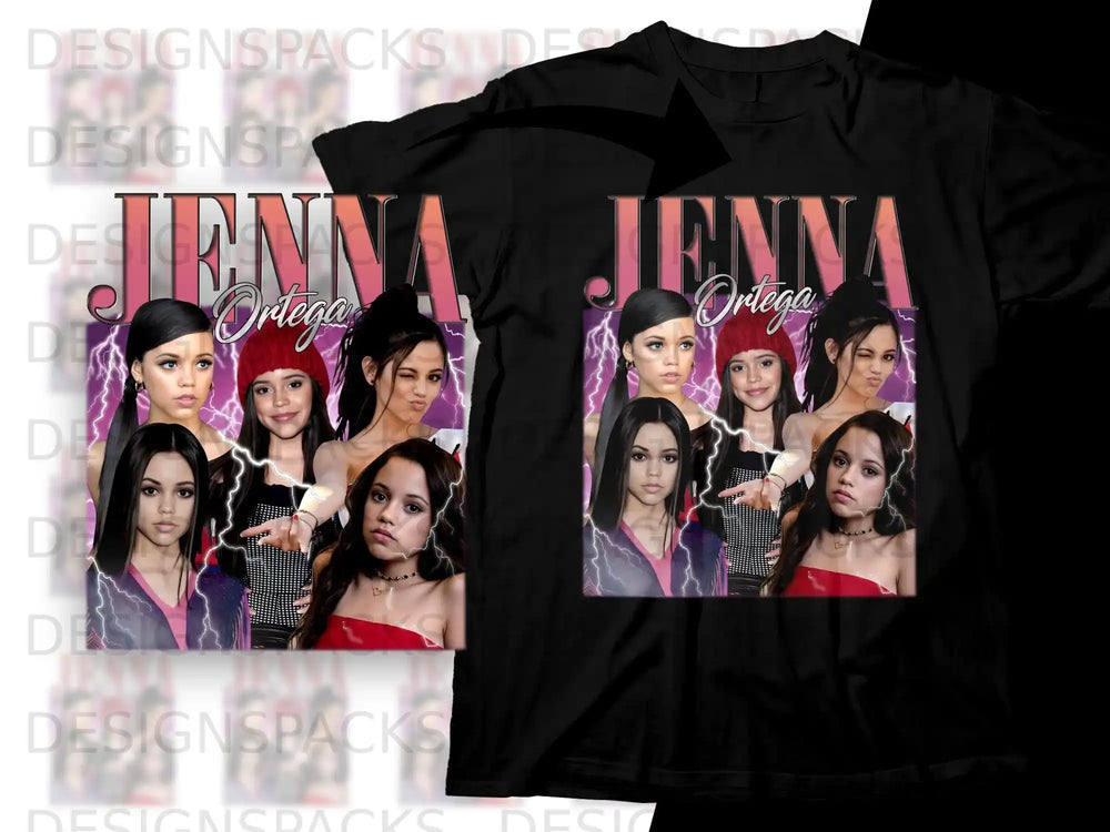 Jenna Ortega collage with lightning and distressed text.