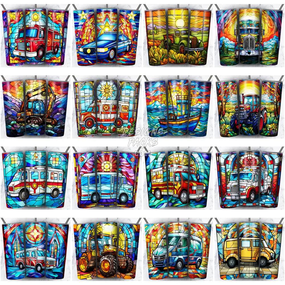 46 Job Vehicles Stained Glass Tumbler Wrap Bundle Jpg