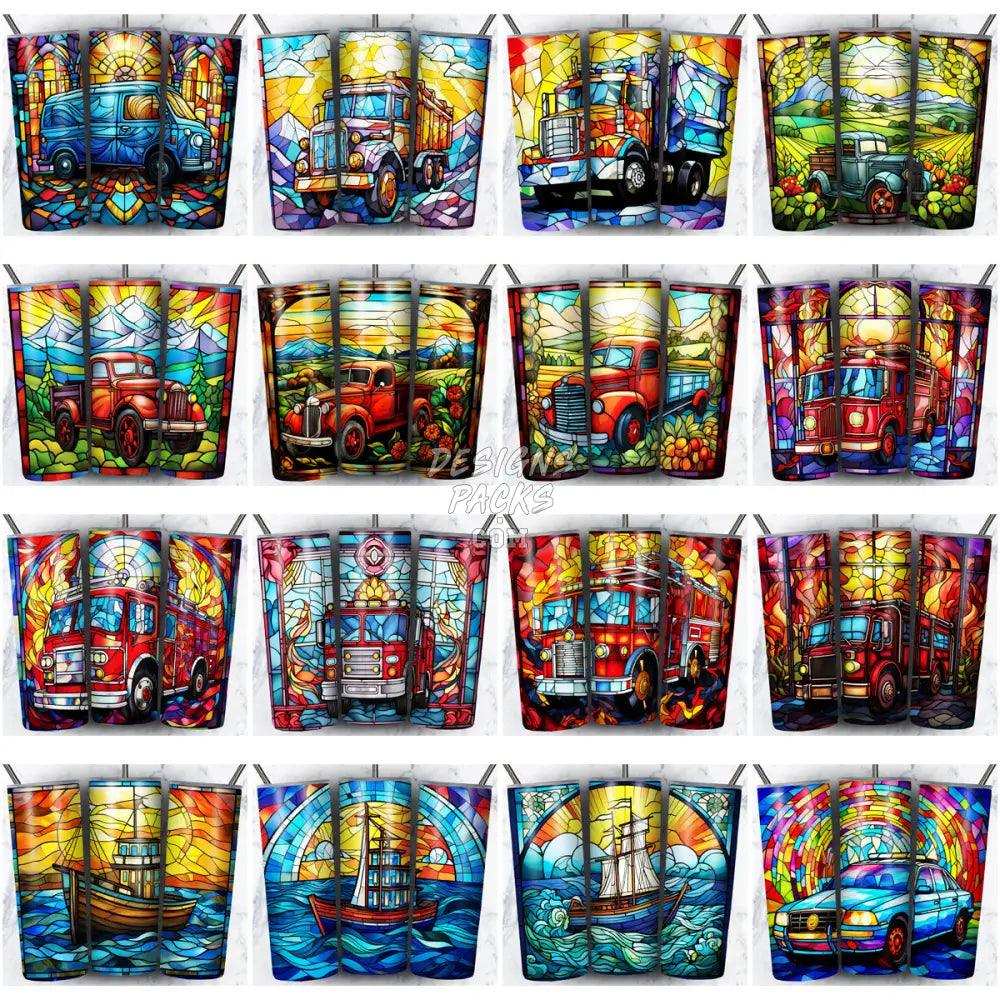 46 Job Vehicles Stained Glass Tumbler Wrap Bundle Jpg