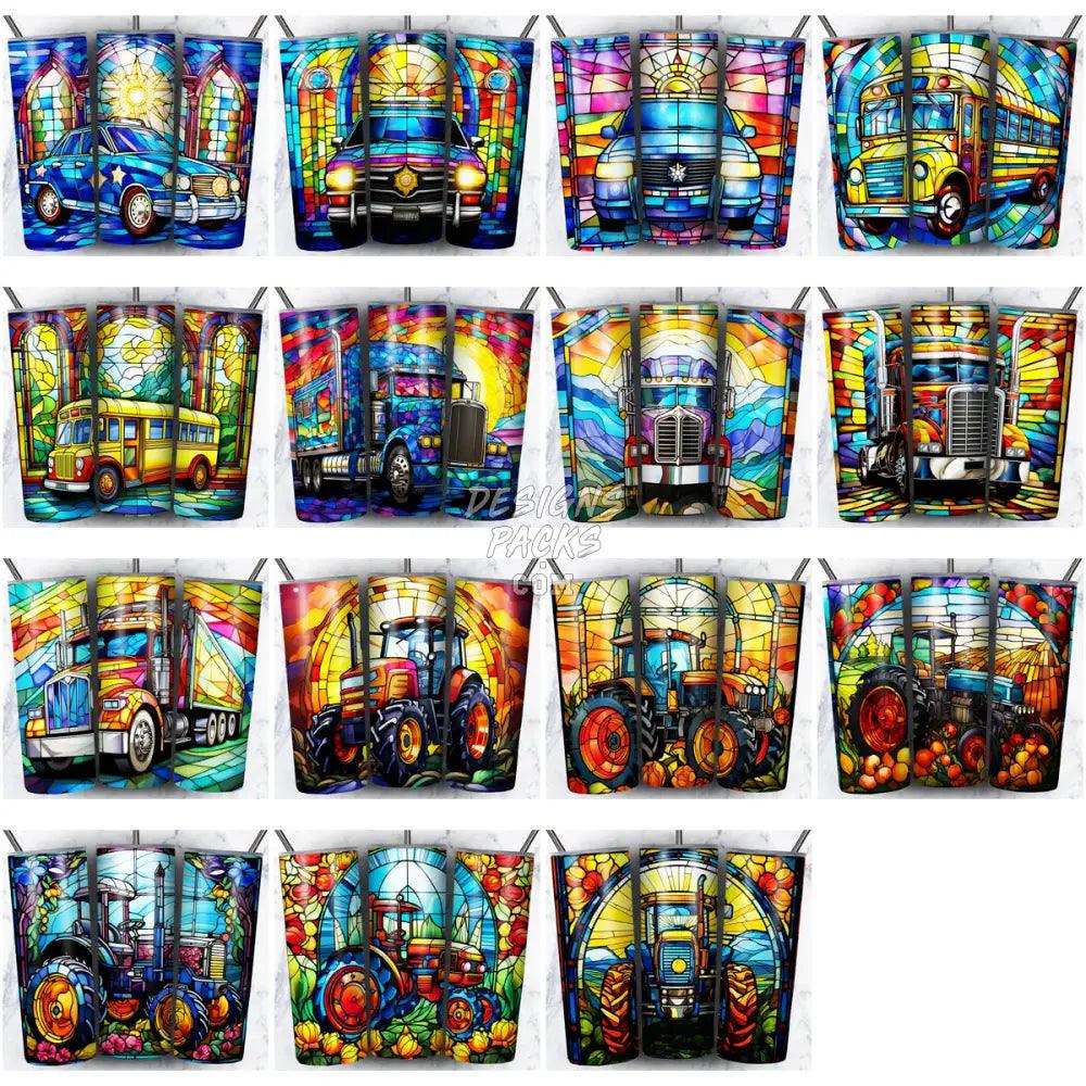46 Job Vehicles Stained Glass Tumbler Wrap Bundle Jpg