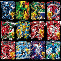 Load image into Gallery viewer, Vibrant soccer player designs from Scotland, Senegal, South Africa, South Korea, Jordan, Sweden, Switzerland, Tunisia, Türkiye, Uruguay, New Zealand, Uzbekistan — perfect for DTF, DTG, embroidery, tumbler wraps.
