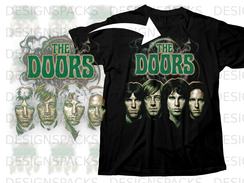 Black t-shirt with "The Doors" logo and band members' portraits.