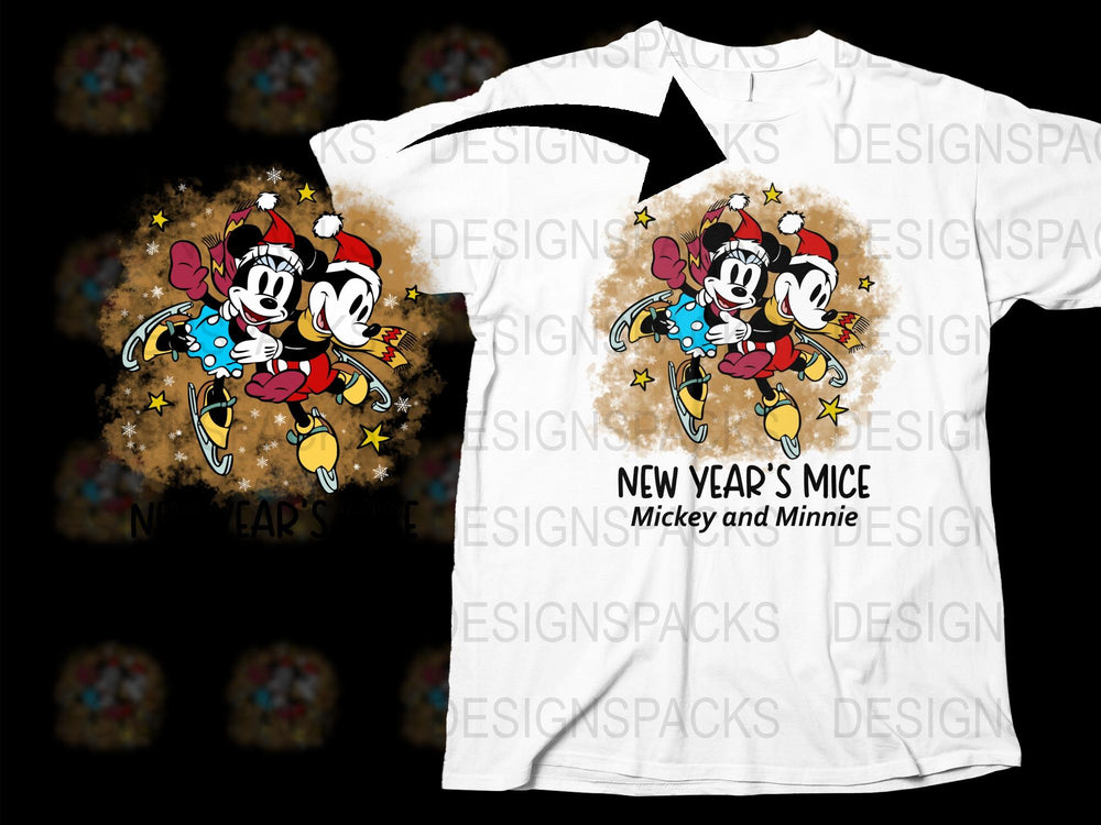 New Year's Mickey and Minnie Mouse T-Shirt, Disney Inspired Holiday Apparel, Festive Cartoon Graphic Tee for All Ages