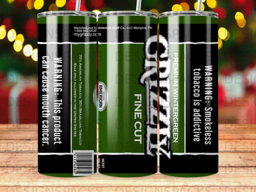 Grizzly Fine Cut Premium Wintergreen moist smokeless tobacco can.