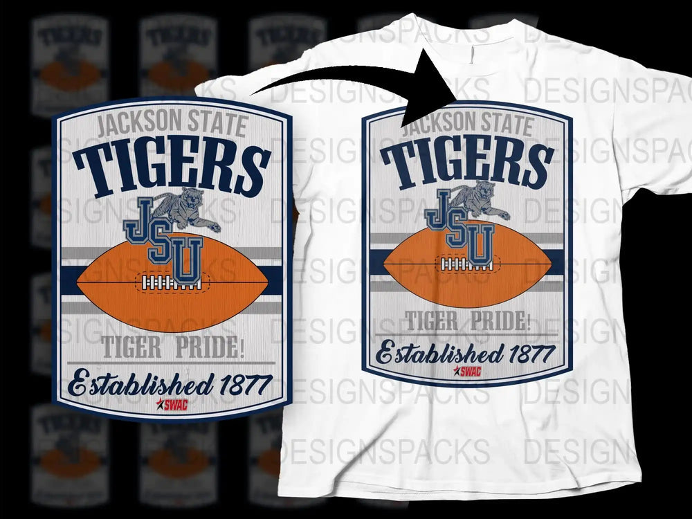 Jackson State Tigers T-Shirt, Vintage College Pride Tee, JSU Logo, Established 1877 Design, Unisex White Cotton Shirt