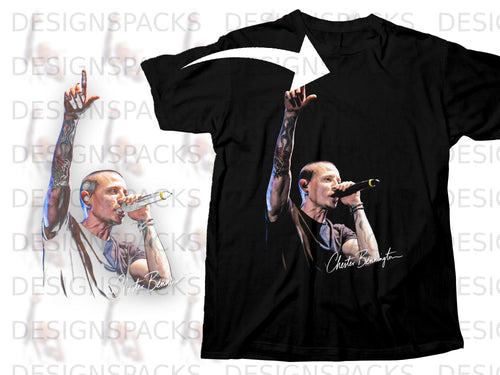 Black t-shirt with graphic of Chester Bennington singing and holding a microphone.