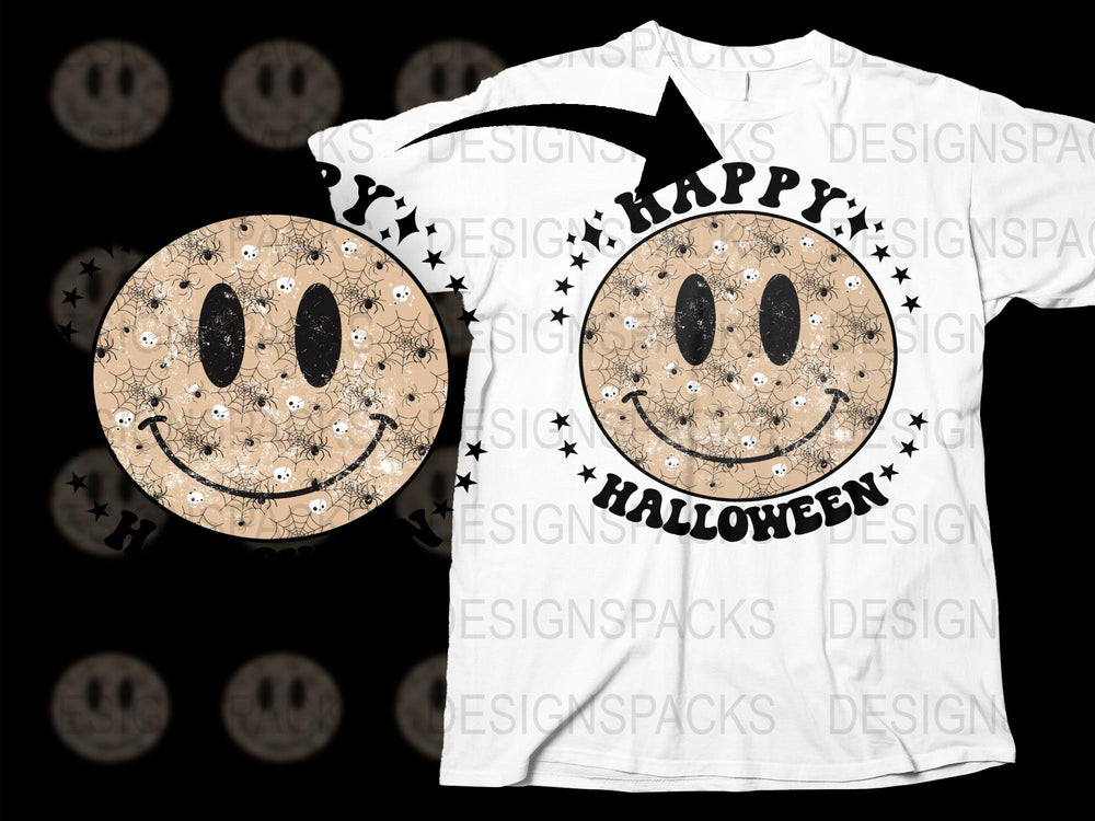 Happy Halloween T-Shirt, Smiley Face Cookie Design, Spooky Cute Casual Wear, Unisex October Tee