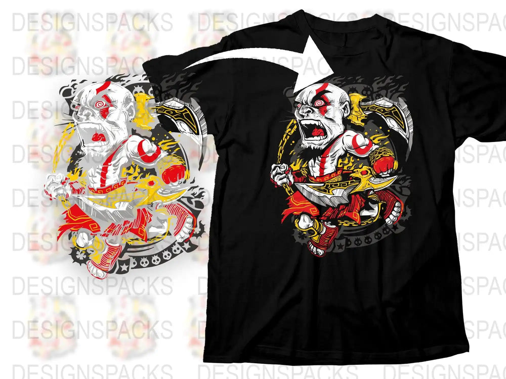 Japanese Samurai Demon T-Shirt, Men's Black Graphic Tee, Traditional Art Inspired, Bold Red and Gold Design