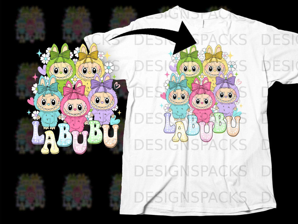 Colorful Labubu Characters Graphic Design T-Shirt