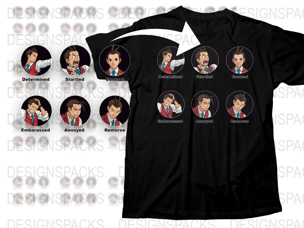 Anime Character Emotion T-Shirt, Multiple Expressions, Black Tee, Unisex Adult Clothing, Fan Merchandise, Unique Gift Idea