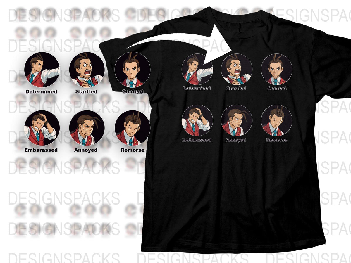 Anime Character Emotion T-Shirt, Multiple Expressions, Black Tee, Unisex Adult Clothing, Fan Merchandise, Unique Gift Idea