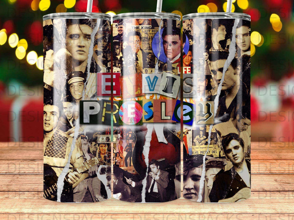 Collage of Elvis Presley images and headlines, including "Elvis Presley Dies".