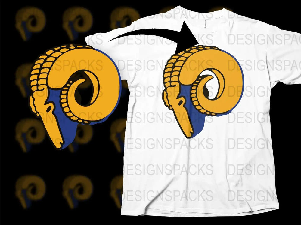 Trendy White T-Shirt with Blue and Gold Ram Horn Graphic Design, Unisex Fashion Tee