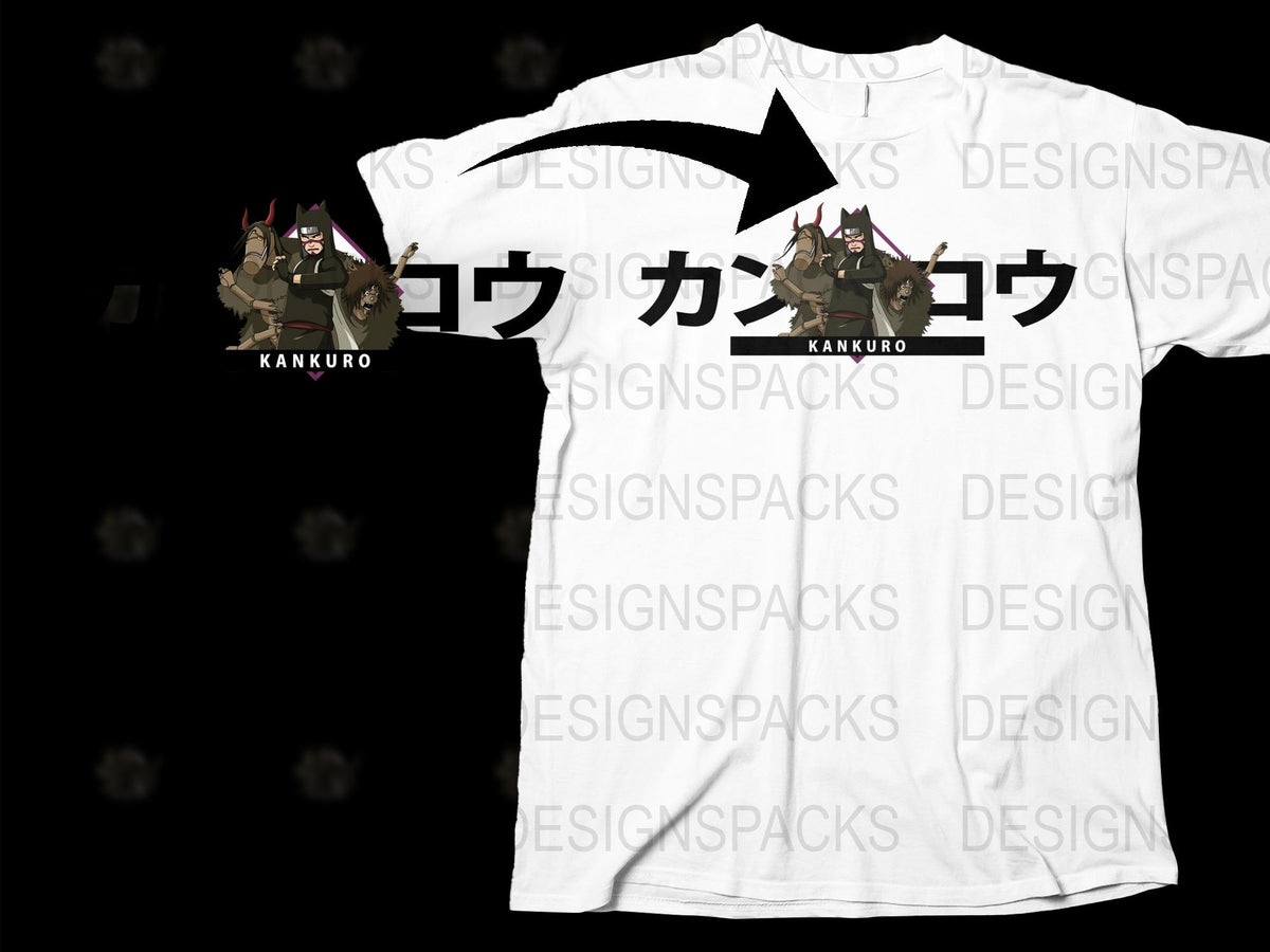 Kankuro Samurai Puppet Master Anime Graphic T-Shirt, Black and White Cotton Tee, Unisex Manga Shirt