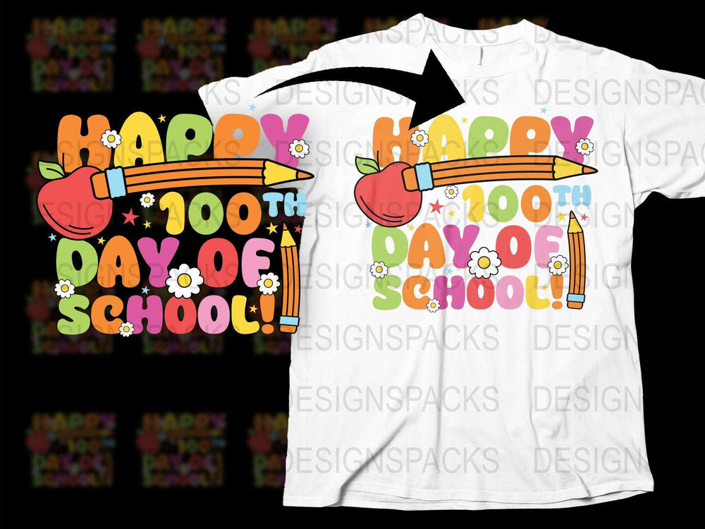 Happy 100th Day of School T-Shirt, Colorful Kids Graphic Tee, Celebratory School Shirt
