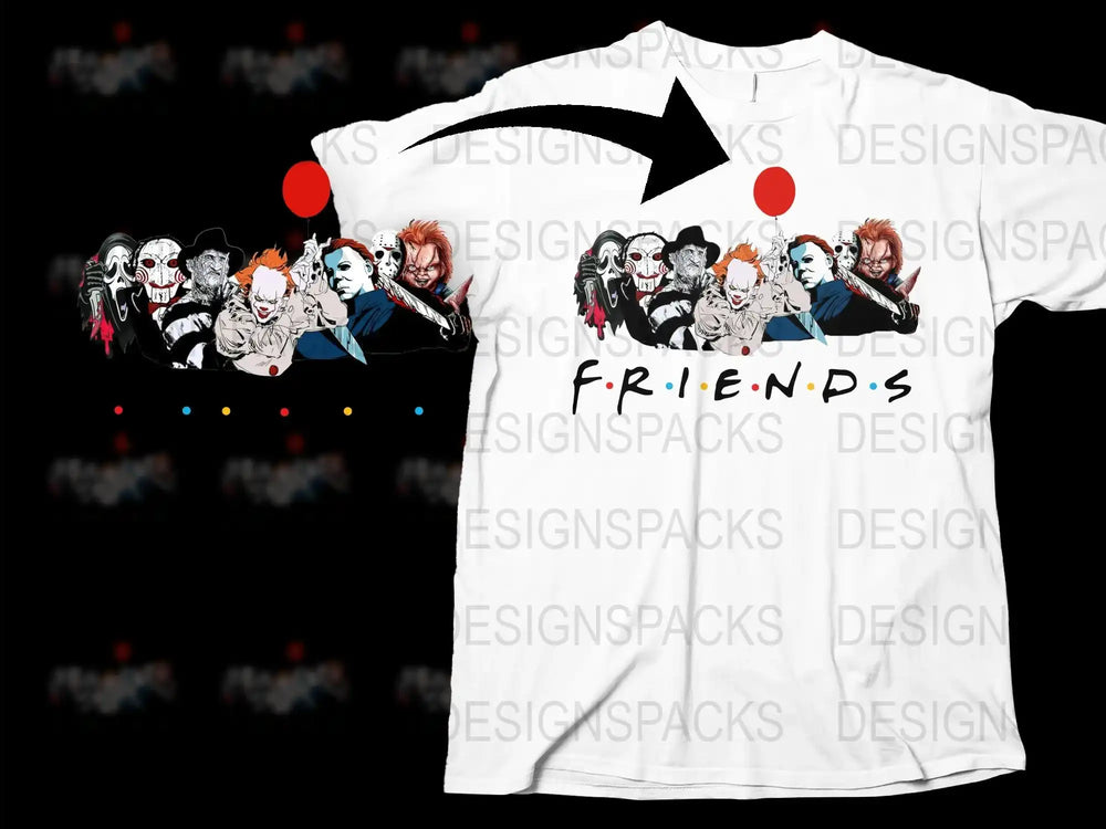 Horror Movie Friends Parody T-Shirt, Funny Graphic Tee, Unisex White Shirt