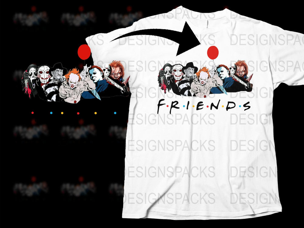 Horror Movie Friends Parody T-Shirt, Funny Graphic Tee, Unisex White Shirt
