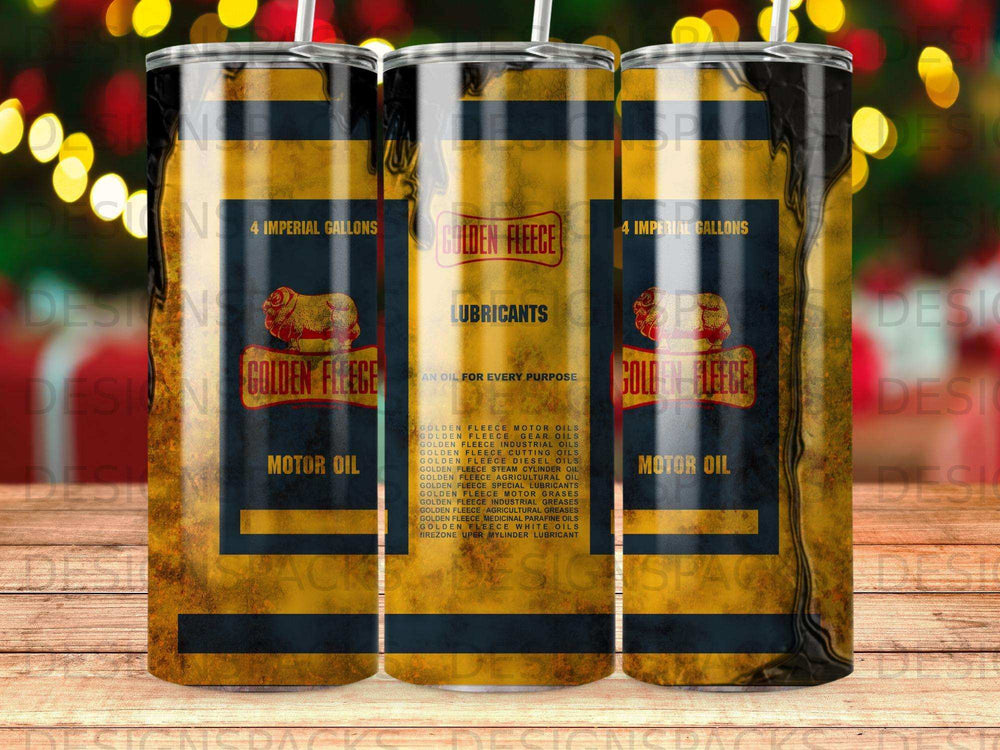 Golden Fleece Motor Oil gallon can with "An Oil for Every Purpose" label.