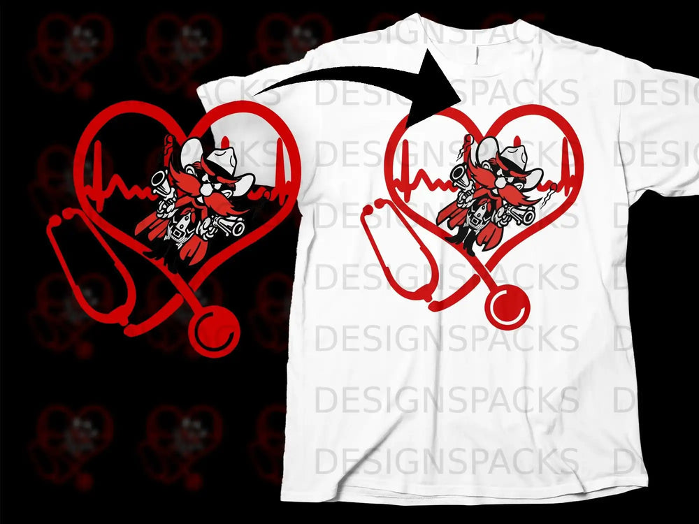 Firefighter Emblem with Heart and Stethoscope T-Shirt
