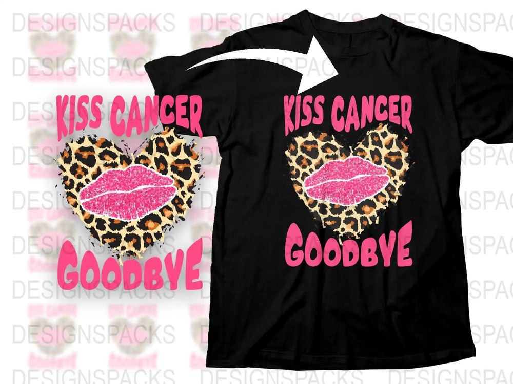 Kiss Cancer Goodbye T-Shirt, Leopard Print Lips, Pink Support Tee, Cancer Awareness, Inspirational Quote Top, Gift for Her
