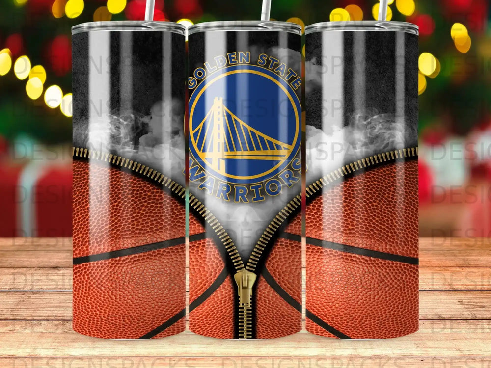 Golden State Warriors basketball logo on a zipper-closed tumbler.