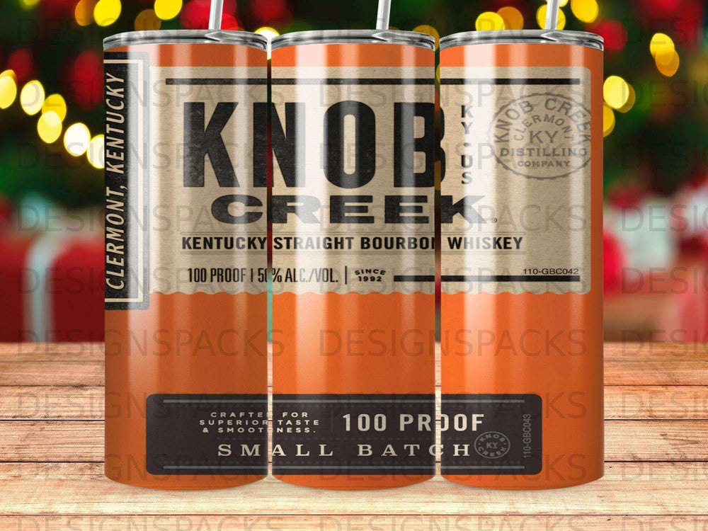 Knob Creek Kentucky Straight Bourbon Whiskey tumbler with "100 Proof" text.