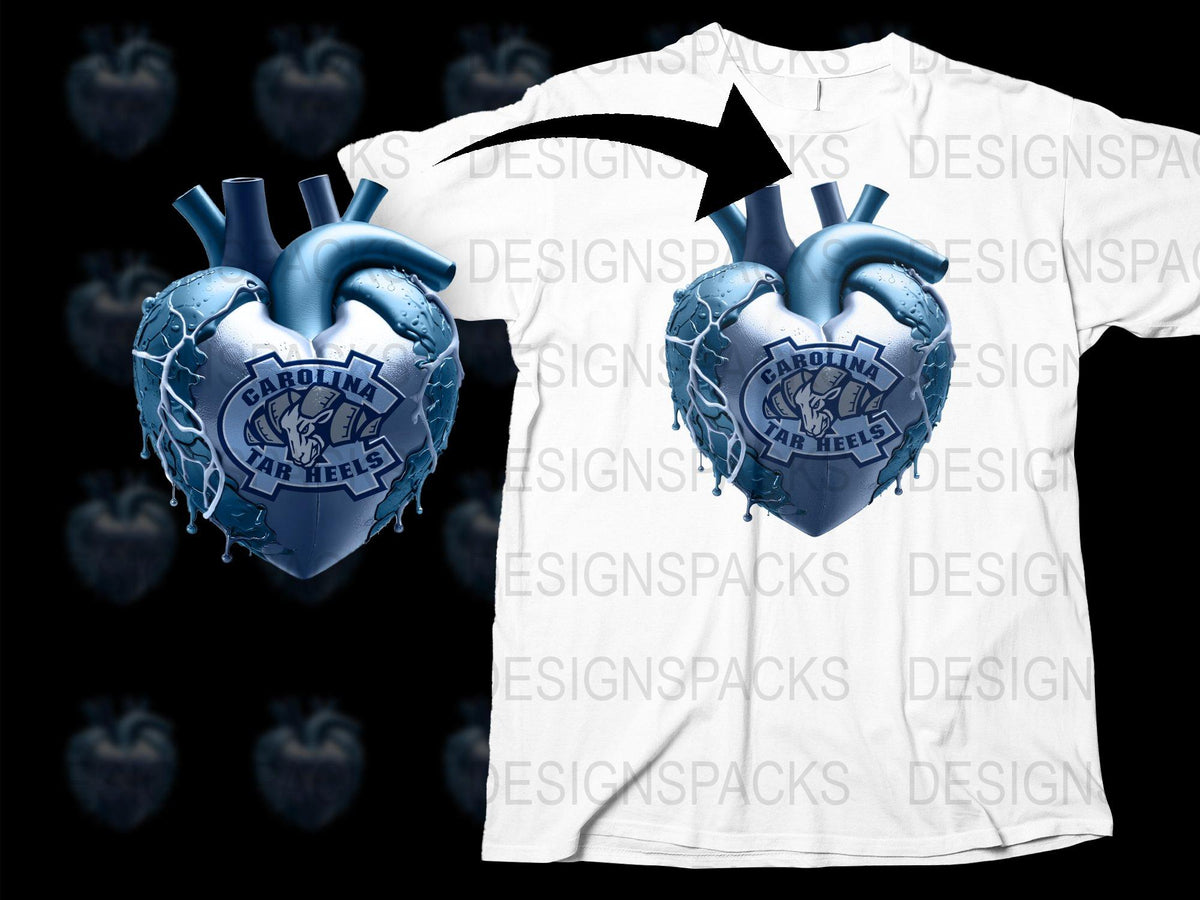Carolina Tar Heels Heart Design T-shirt, Blue and White, Collegiate Apparel, Sports Fan Gear
