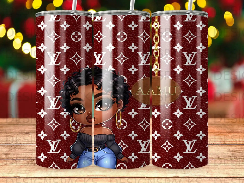 Monogram Afro Girl AAMU Gold Chain Maroon Tumbler product type
