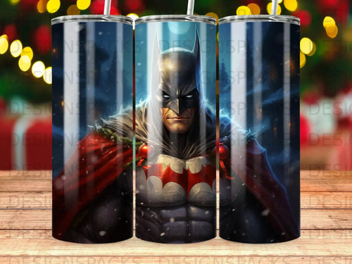 Batman in a red cape and gray suit, rendered in a comic book style.