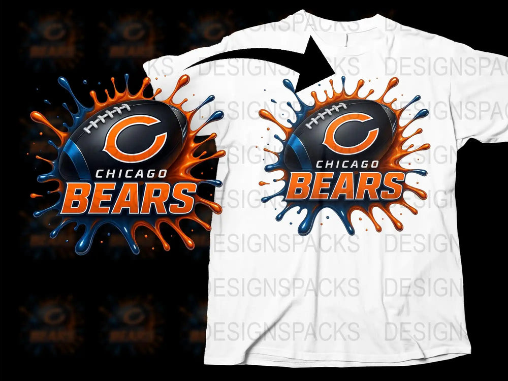 Chicago Bears T-Shirt, NFL Team Graphic Tee, Vibrant Blue and Orange Splash Design, Sports Fan Apparel, Unisex Football Shirt