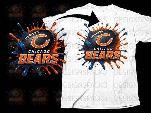 Chicago Bears T-Shirt, NFL Team Graphic Tee, Vibrant Blue and Orange Splash Design, Sports Fan Apparel, Unisex Football Shirt