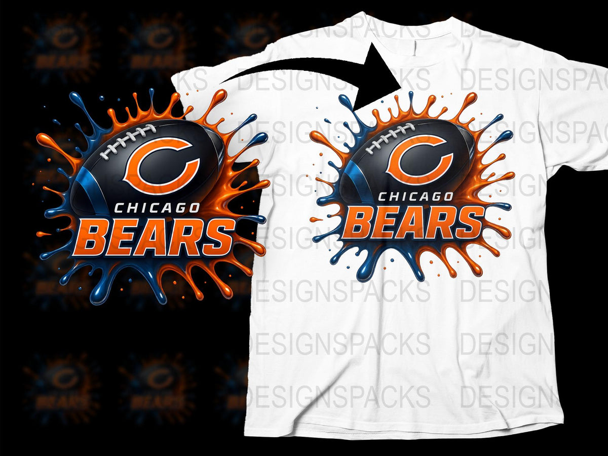 Chicago Bears T-Shirt, NFL Team Graphic Tee, Vibrant Blue and Orange Splash Design, Sports Fan Apparel, Unisex Football Shirt