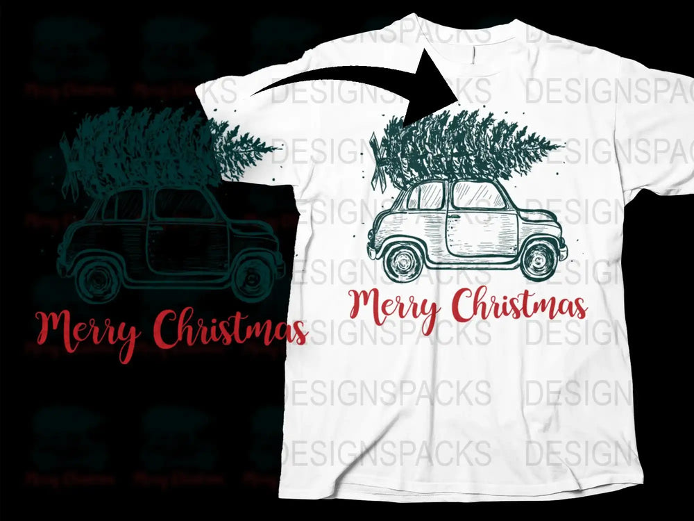 Christmas Tree Car T-Shirt, Holiday Graphic Tee, Festive Family Outfit, Seasonal Apparel Gift