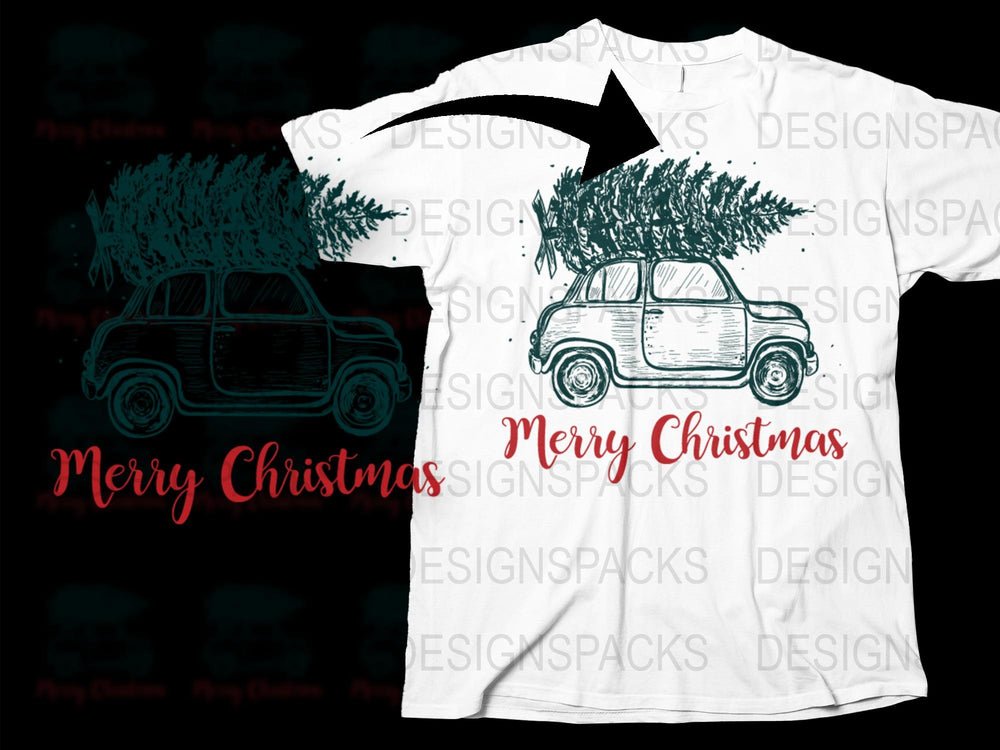 Christmas Tree Car T-Shirt, Holiday Graphic Tee, Festive Family Outfit, Seasonal Apparel Gift