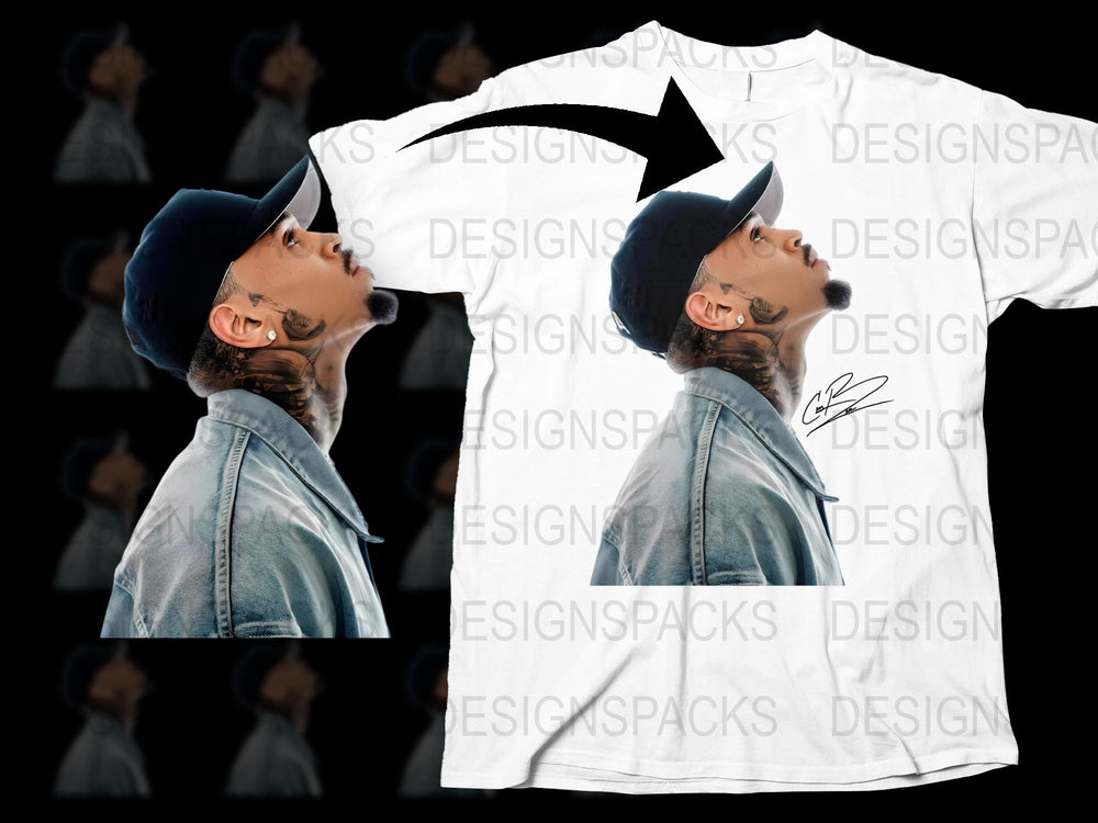 Urban Style Men's T-Shirt with Unique Face Tattoo Design, Denim Jacket Graphic, Casual Wear