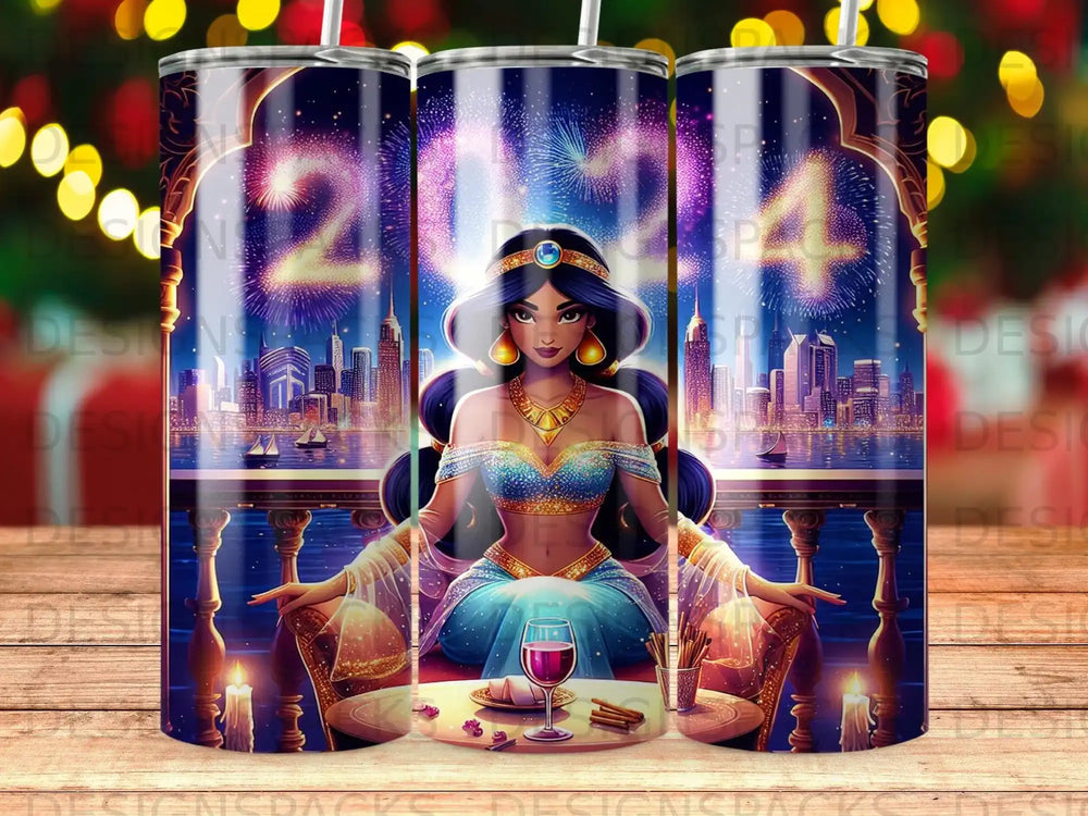 Jasmine sits in front of a cityscape with the numbers 2 and 4.