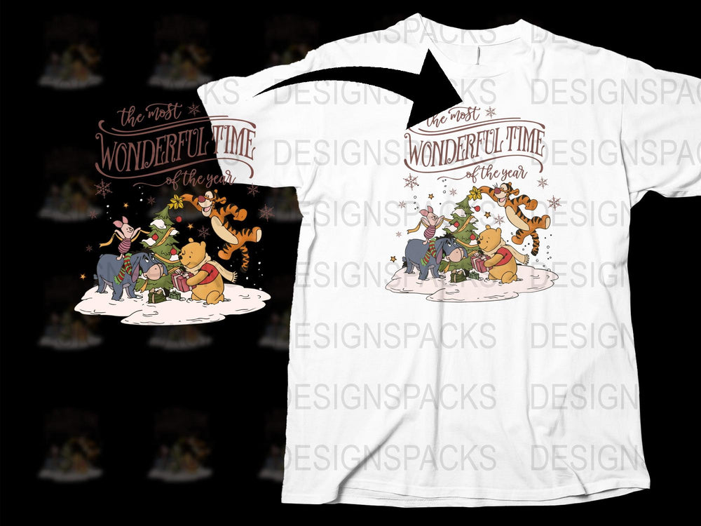 Holiday Themed T-Shirt with Cartoon Characters Celebrating Christmas Festive Apparel