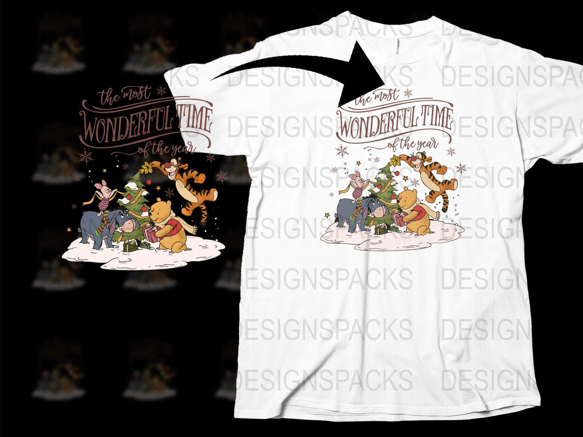 Holiday Themed T-Shirt with Cartoon Characters Celebrating Christmas Festive Apparel