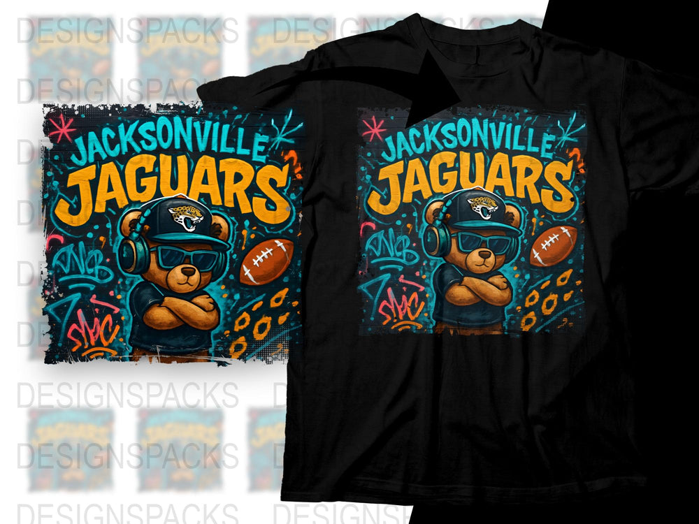 Jacksonville Jaguars T-Shirt, Cute Bear Football Design, Urban Style, Youthful Graphic Tee, NFL Inspired Apparel