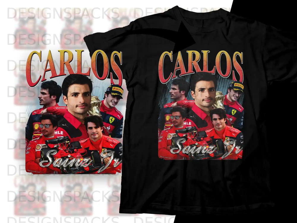 Carlos Sainz Jr. t-shirt featuring the driver and racing graphics.