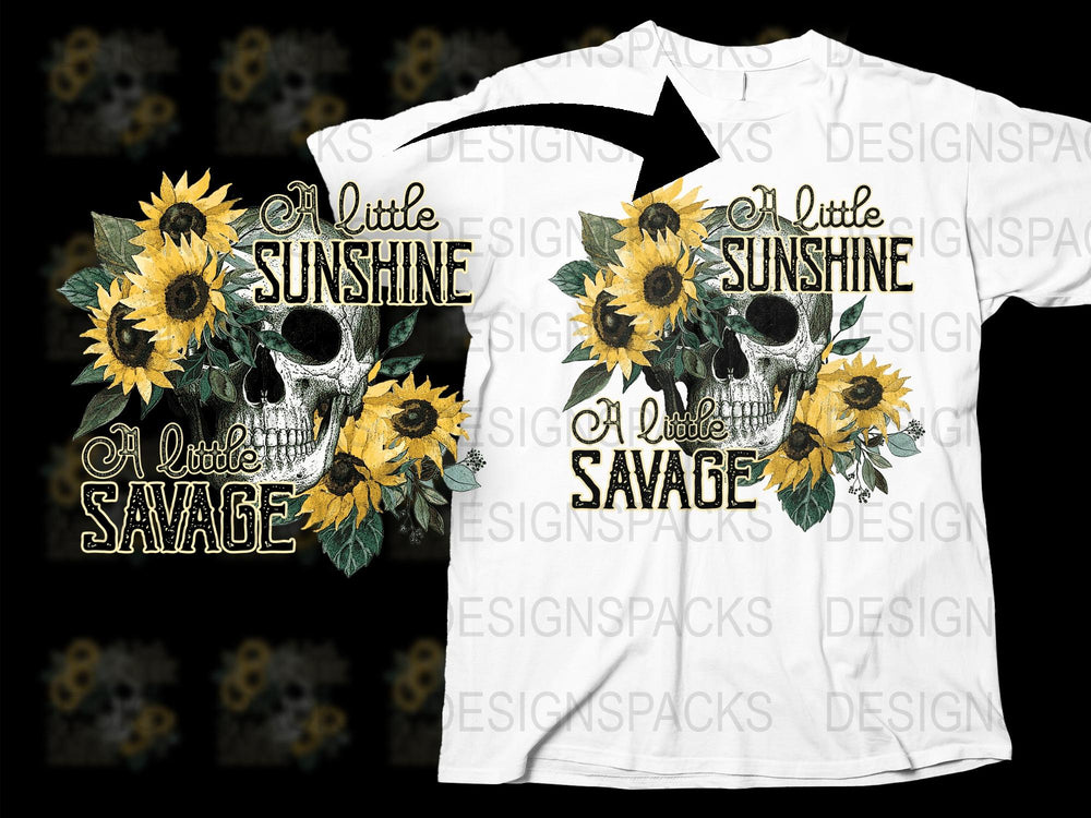 Skull Sunflower T-Shirt, Little Sunshine Savage Graphic Tee, Floral Skull Print, Summer Goth Clothing, Unique Unisex Shirt Design