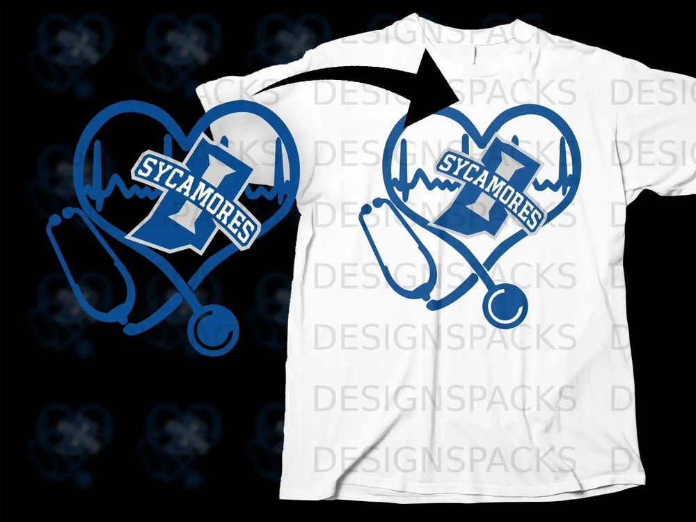 Sycamores Heartbeat Design Stethoscope Graphic T-shirt