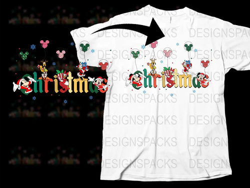 Christmas Themed T-Shirt with Festive Disney Characters Design, Holiday Apparel, Gift Idea