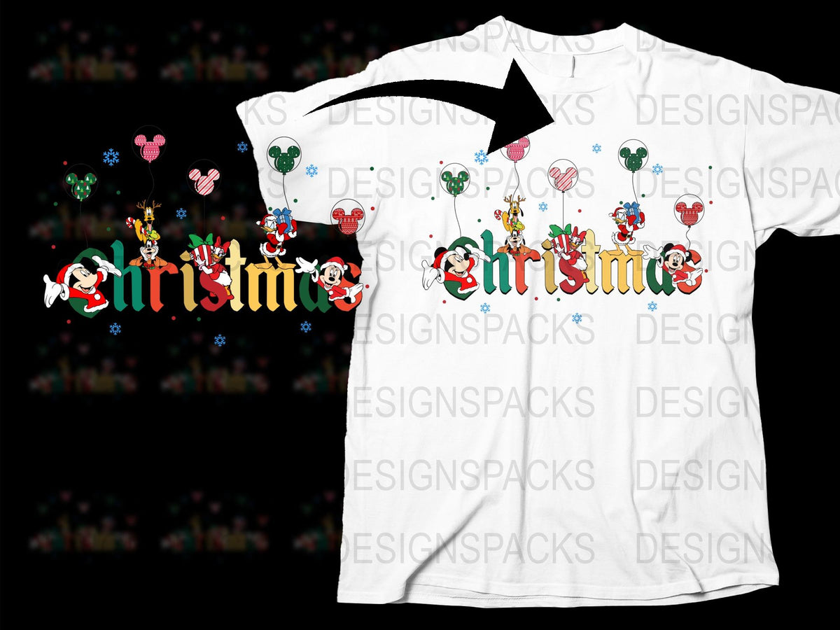 Christmas Themed T-Shirt with Festive Disney Characters Design, Holiday Apparel, Gift Idea