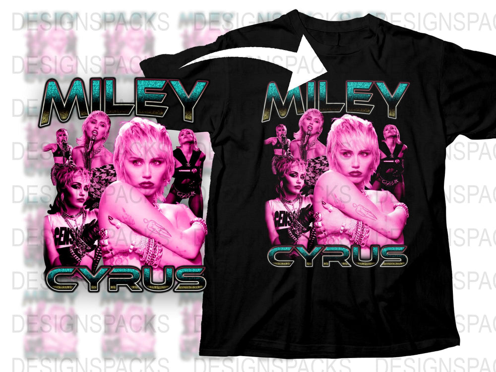 Miley Cyrus Graphic T-Shirt, Pop Star Music Tee, Black Cotton Shirt with Celebrity Print, Trendy Concert Merchandise, Gift for Fans