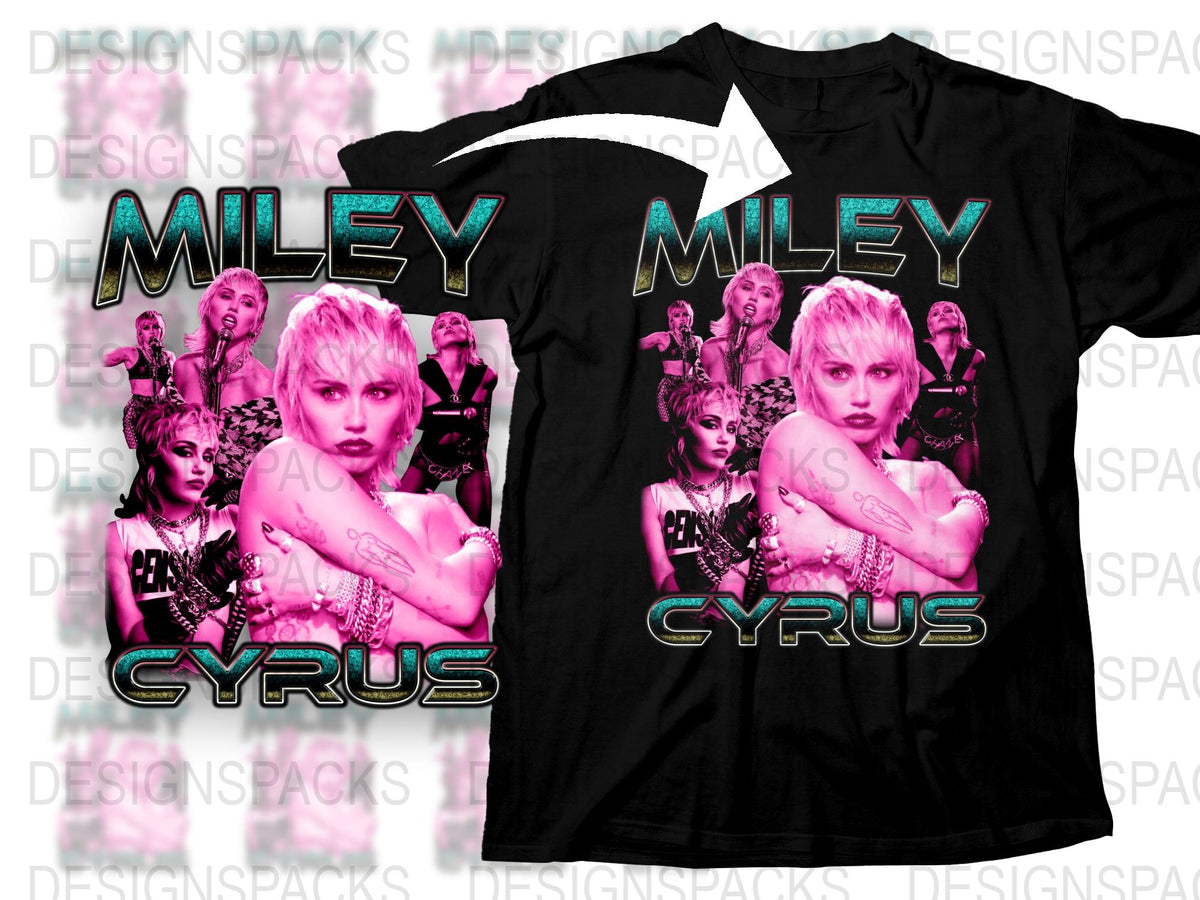 Miley Cyrus Graphic T-Shirt, Pop Star Music Tee, Black Cotton Shirt with Celebrity Print, Trendy Concert Merchandise, Gift for Fans